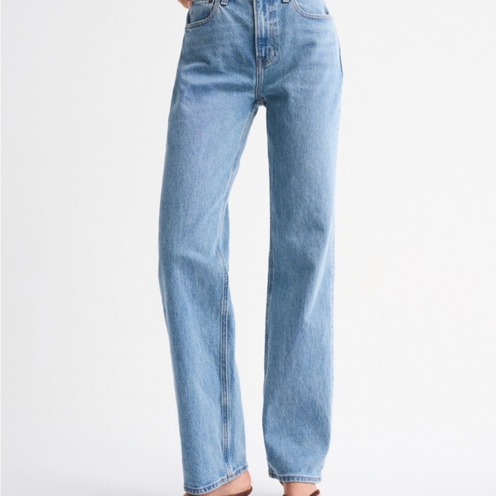 Abercrombie & Fitch Light Blue Boot Cut Jeans with Red Boot Embroidery Long - Picture 3 of 7